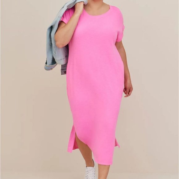 TORRID Dresses & Skirts - TORRID PINK GLO MIDI JERSEY TEE SHIRT DRESS SIZE 2 NEW WITH TAGS